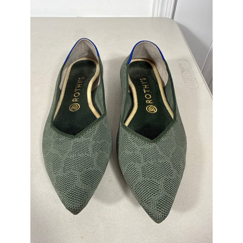 Rothys The Point Sage Green Olive Geometric Knit Pointed Toe Flats Size 9.5